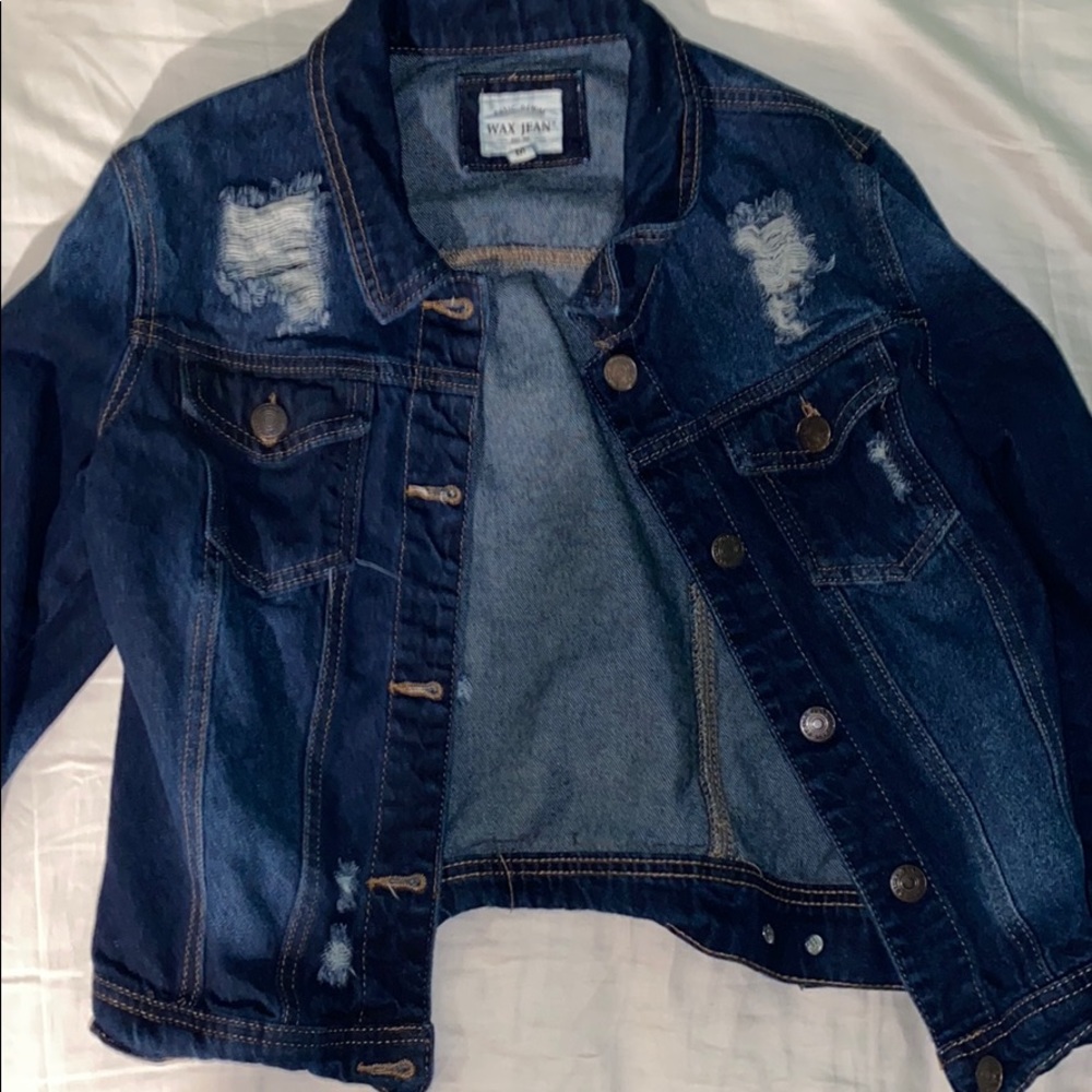 Dark wash distressed jean jacket